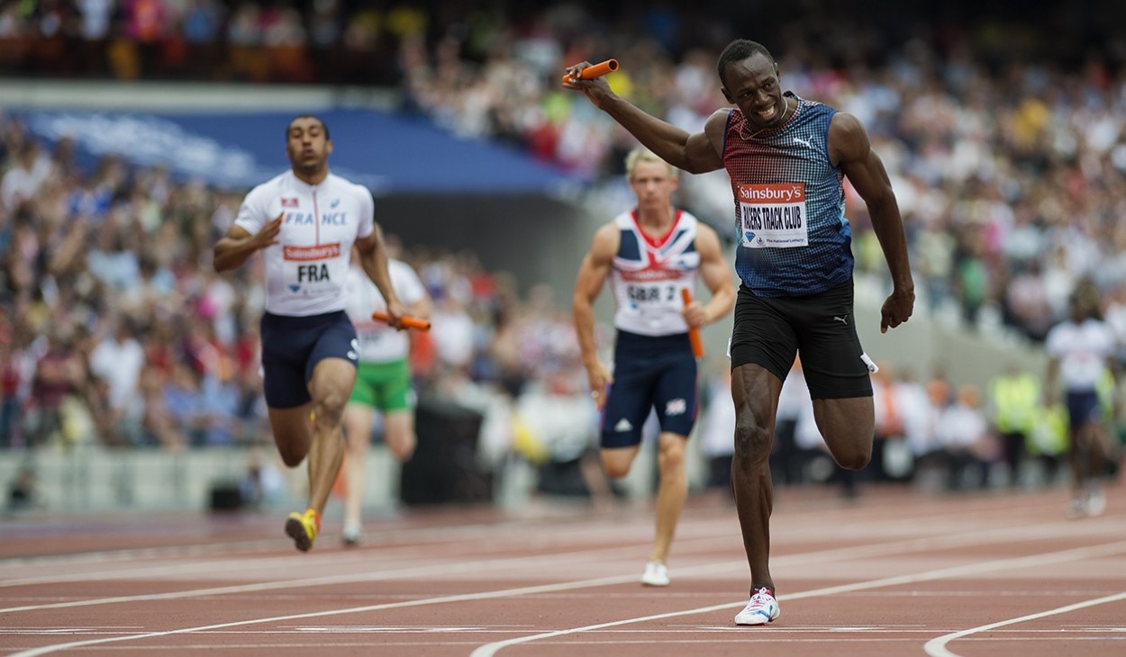 Usain Bolt running the Anchor leg of the 4x100m relay
